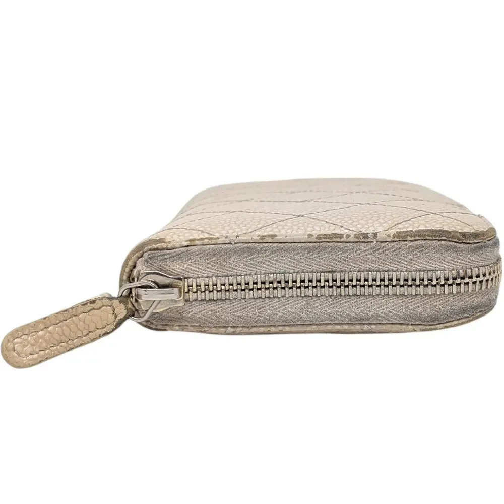 Chanel Beige Caviar Leather Zip Around‎ Wallet CC Quilted Logo Series 15